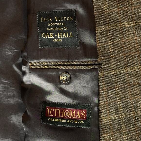 Jack Victor Montreal Brown Wool Cashmere Houndstooth 2 Button Blazer SZ 46L Coat - Picture 7 of 13